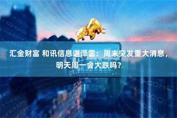 汇金财富 和讯信息谌泽雷：周末突发重大消息，明天周一会大跌吗？