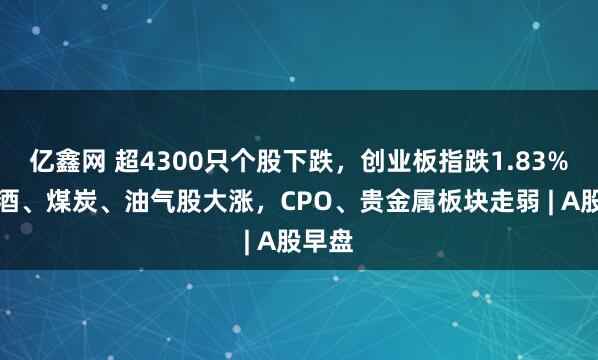 亿鑫网 超4300只个股下跌，创业板指跌1.83%，白酒、煤炭、油气股大涨，CPO、贵金属板块走弱 | A股早盘